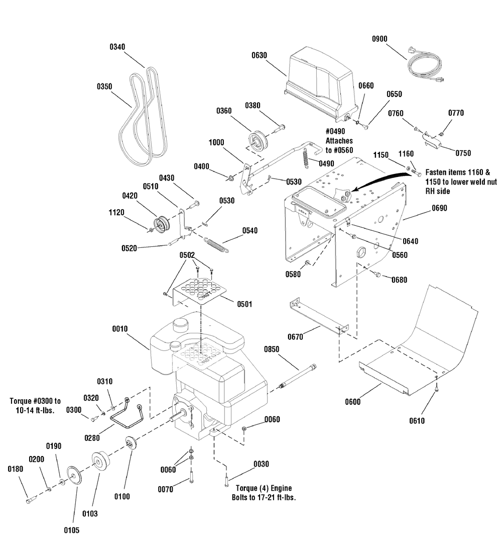Engine And Frame Group Diagram and Parts List for 1695624-LP18979-1332PE 2009 Briggs and Stratton Snow Blower